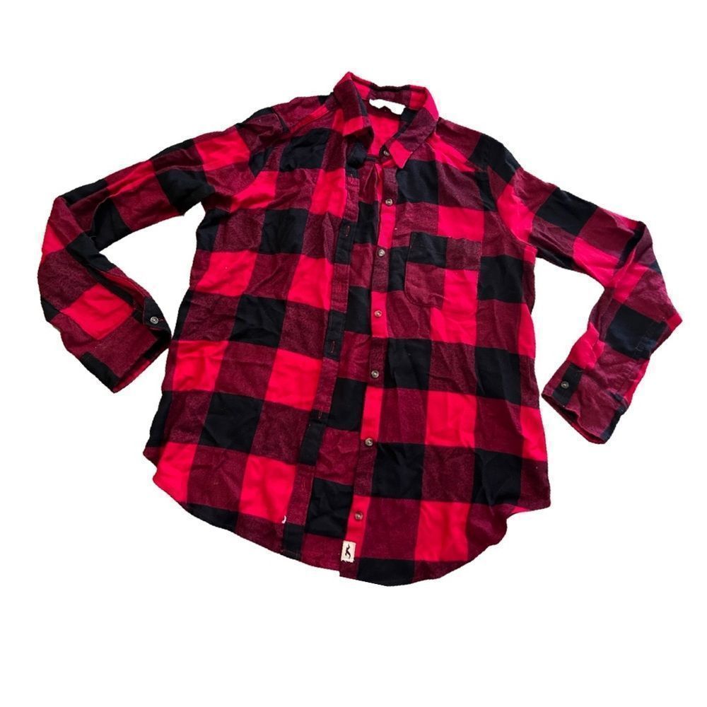 Hollister red black flannel plaid button down shirt XS